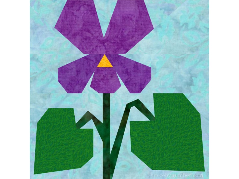 Violet paper piecing quilt block pattern PDF, 6 & 12 inch, foundation piecing FPP, viola flower floral garden nature spring botanical image 2