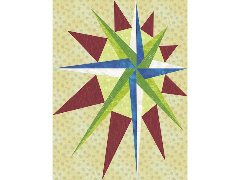 Retro Star paper piece quilt block pattern PDF, 9x12 inch, foundation piecing FPP, asymmetric Christmas xmas mariners compass star nova image 4