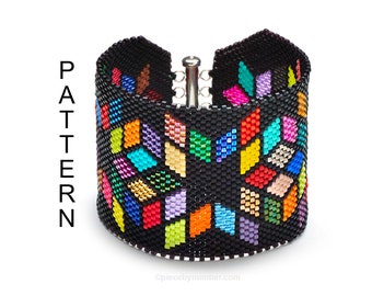 Delica Diamonds brick stitch or peyote bracelet pattern PDF, quilt geometric, beadwork bead weaving chart graph pattern