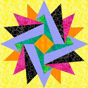 Indian Summer paper piece star quilt block pattern PDF download, 6 & 12 inch, God's Eye variation, easy FPP foundation piecing, geometric image 3