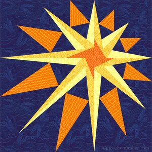 Supernova paper piece star quilt block pattern PDF, 12 inch, mariners compass, foundation piecing, Christmas Xmas radiant asymmetric star image 3