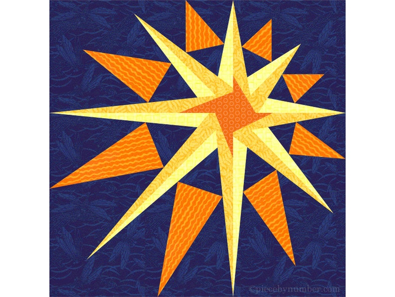 Supernova paper piece star quilt block pattern PDF, 12 inch, mariners compass, foundation piecing, Christmas Xmas radiant asymmetric star image 3