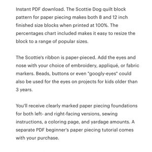 Scottie Dog paper piece quilt block pattern PDF download, 8 & 12 inch, foundation piecing FPP, scotty westie terrier doggie animal puppy image 5