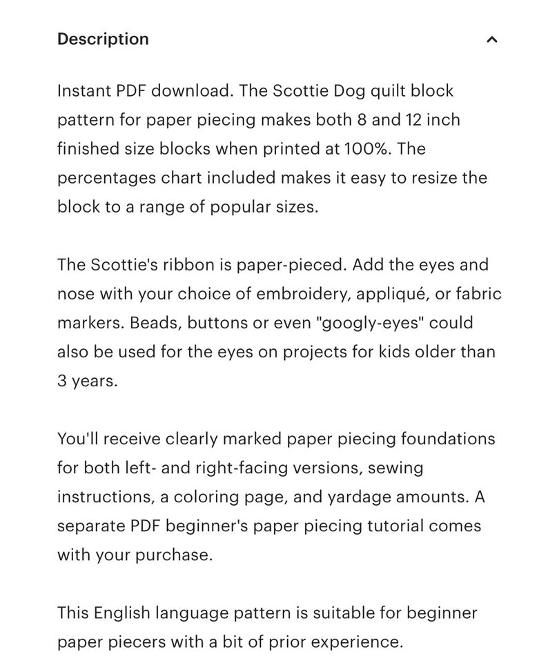 Scottie Dog paper piece quilt block pattern PDF download, 8 & 12 inch, foundation piecing FPP, scotty westie terrier doggie animal puppy image 5