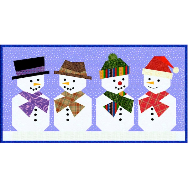 Snowman paper pieced quilt block pattern PDF, 6 x 12 inch, winter holiday Christmas xmas noel, mug rug, foundation piecing FPP