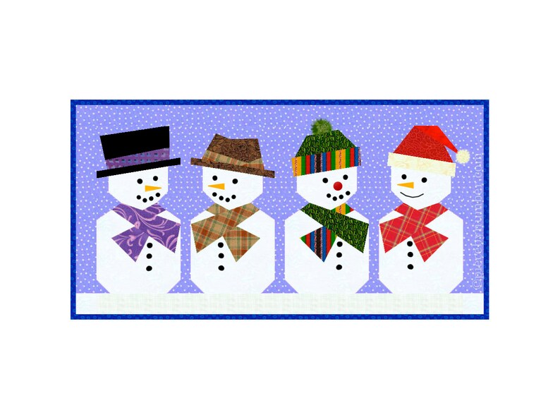 Snowman paper pieced quilt block pattern PDF, 6 x 12 inch, winter holiday Christmas xmas noel, mug rug, foundation piecing FPP imagem 1