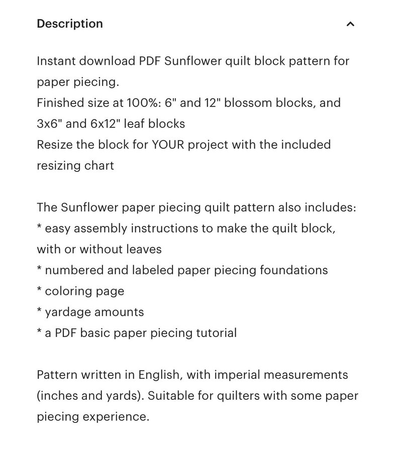 Sunflower paper pieced quilt block pattern PDF, 6 & 12 inch, foundation piecing FPP, botanical flower floral nature garden Provence summer image 6