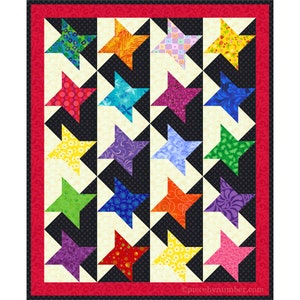 Stars of Glory PDF Quilt Pattern for rotary cutting & bonus paper pieced mini-quilt, crib - king sizes, easy 9 patch quilt block miniature