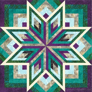 Arcturus log cabin star paper pieced quilt medallion pattern PDF, 20 & 30 inch, foundation piecing FPP, 8-pointed geometric log cabin star