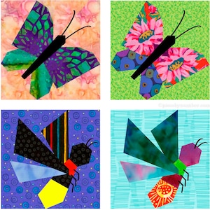 Butterfly and Firefly paper piecing quilt block patterns PDF image 1