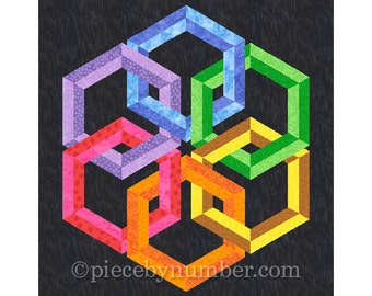 Hexadaisy paper piecing quilt block or medallion pattern, PDF, 24 inch resizable, FPP celtic knot interlaced hexagon modern wall hanging