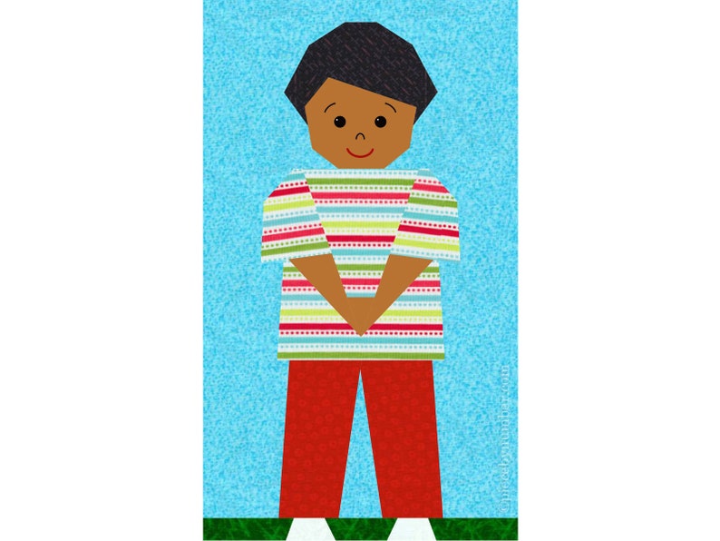 Alexander little boy quilt block pattern for paper piecing PDF download, 12 x 7 inch, foundation piece FPP, kids baby child people figure image 4