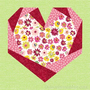 Twisted Ribbon Heart paper piece quilt block pattern PDF, 6 & 12 inch, signature album block, easy FPP, wedding valentines baby kids image 8