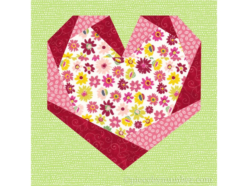 Twisted Ribbon Heart paper piece quilt block pattern PDF, 6 & 12 inch, signature album block, easy FPP, wedding valentines baby kids image 8