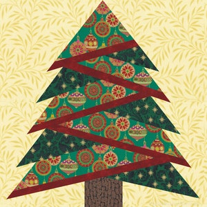 Pine Tree morceau de papier quilt block pattern PDF télécharger, 6 & 12 pouces, arbre de Noël, fondation piecing FPP, décoration rustique de la maison de vacances