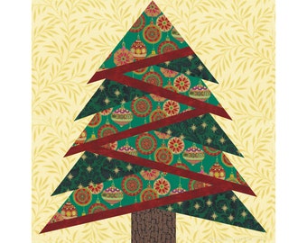 Pine Tree paper piece quilt block pattern PDF download, 6 & 12 inch, Christmas Xmas tree, foundation piecing FPP, holiday rustic home decor