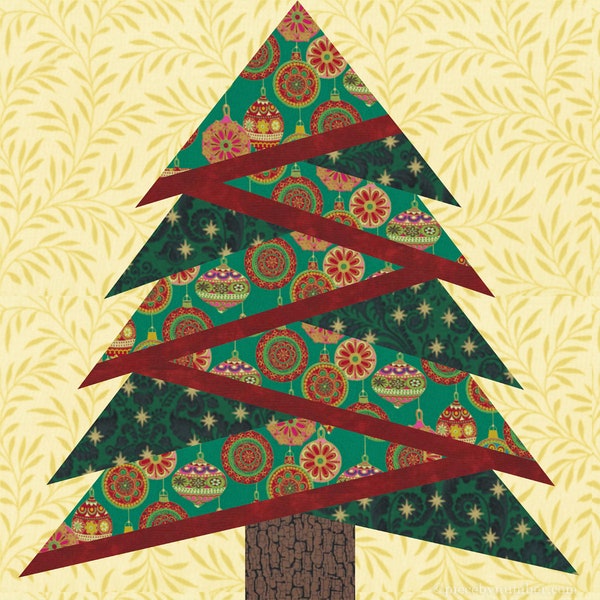 Pine Tree papier stuk quilt blok patroon PDF downloaden, 6 & 12 inch, Kerstboom, stichting patchwork FPP, vakantie rustiek huisdecor