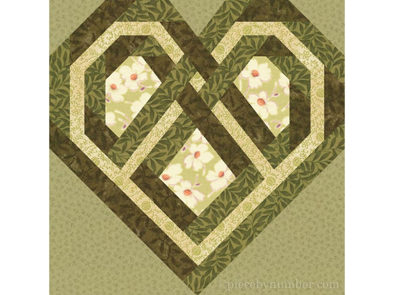 Celtic Heart paper pieced quilt block pattern PDF download, 6 & 12 inch, foundation piecing, knot love interwoven valentine wedding quilt image 2