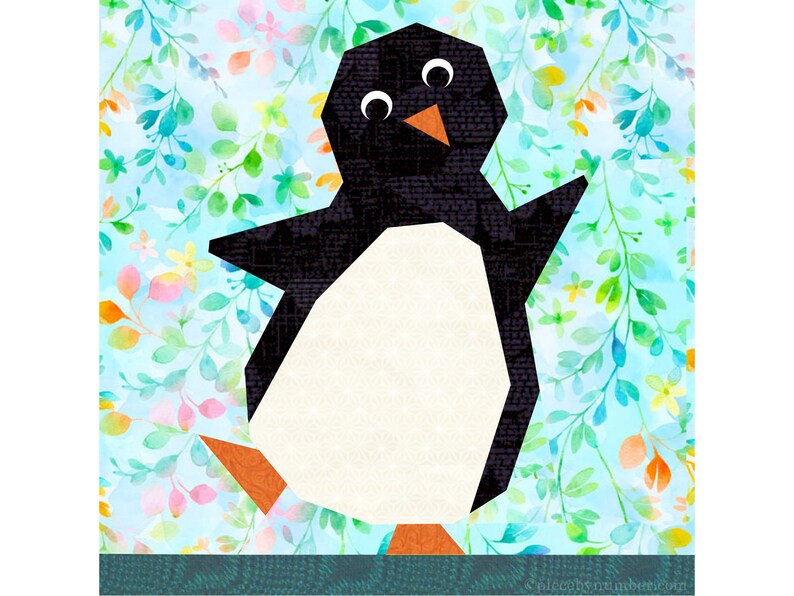 Penguin paper pieced quilt block pattern PDF download, 12 inch, foundation piecing FPP, dancing penguin arctic bird animal winter holiday image 5