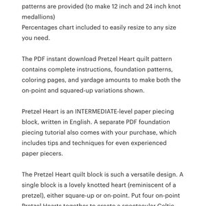 Pretzel Heart pezzo di carta trapunta modello PDF, 6 e 12 pollici, fondazione pezzo FPP, nodo d'amore celtico San Valentino medaglione di nozze anniversario immagine 9