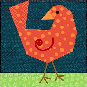 Birdie Bird paper piecing quilt block pattern PDF download, 6 & 12 inch, easy foundation piecing FPP, single unit design, animal nature zoo