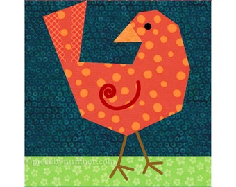 Birdie Bird paper piecing quilt block pattern PDF download, 6 & 12 inch, easy foundation piecing FPP, single unit design, animal nature zoo