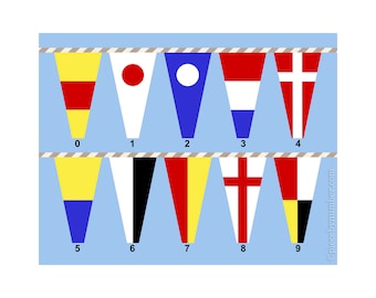 Modèle de bloc de courtepointe en papier drapeaux numéros nautiques PDF, deux tailles, fondation facile FPP