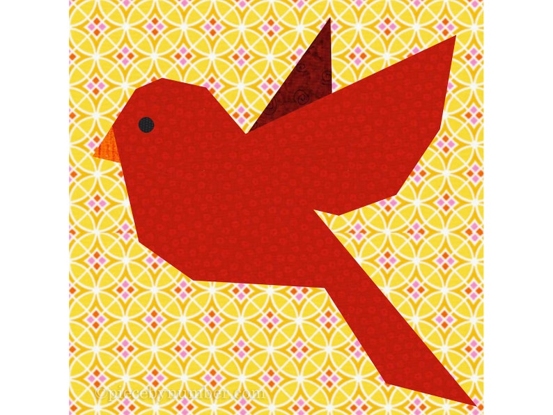 Bluebird paper piece quilt block pattern PDF download, 6 & 12 inch, easy foundation piecing FPP, flying robin redbreast bird wren animal image 8