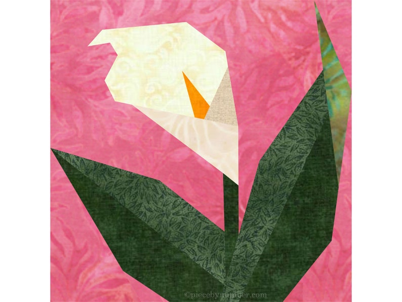 Calla Lily paper piece quilt block pattern PDF download, 6 & 12 inch, foundation piecing FPP, arum flower floral garden nature botanical image 5