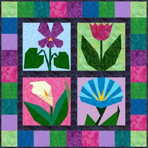 Violet paper piecing quilt block pattern PDF, 6 & 12 inch, foundation piecing FPP, viola flower floral garden nature spring botanical image 5