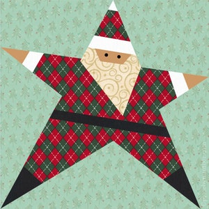 Santa Claus Star paper pieced quilt block pattern PDF download, 6 & 12 in, foundation piecing FPP, Saint Nick Christmas xmas holiday kids image 2