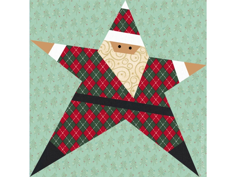 Santa Claus Star paper pieced quilt block pattern PDF download, 6 & 12 in, foundation piecing FPP, Saint Nick Christmas xmas holiday kids image 2