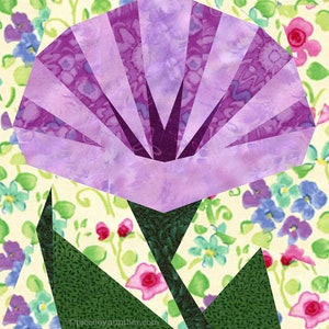 Morning Glory flower paper piece quilt block pattern PDF download, 6 & 12 inch, foundation piecing FPP, garden nature botanical image 2