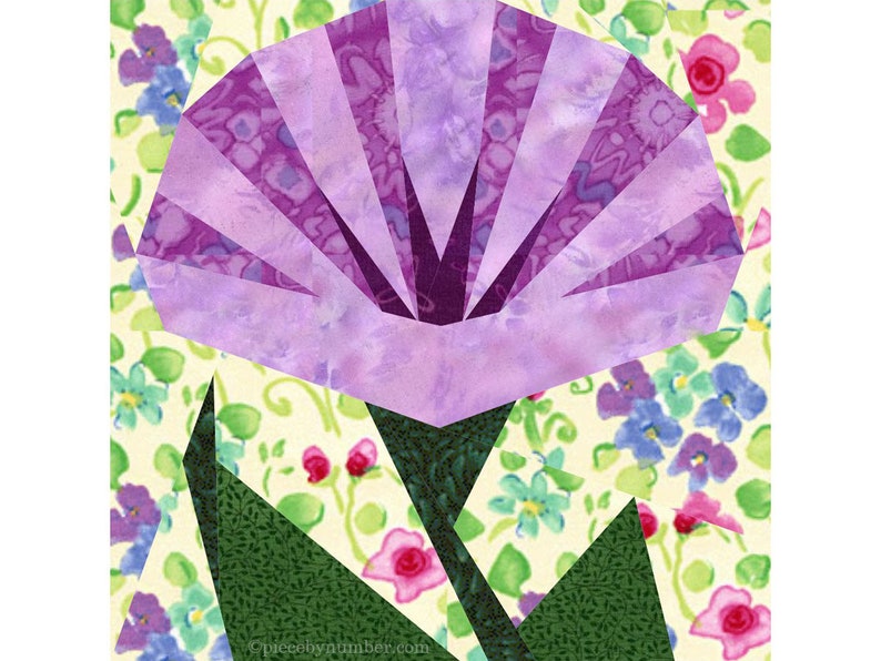 Morning Glory Blume Papierstück Quilt Blockmuster PDF download, 15 & 12 inch, Foundation Piecing FPP, Garten Natur botanisch Bild 2