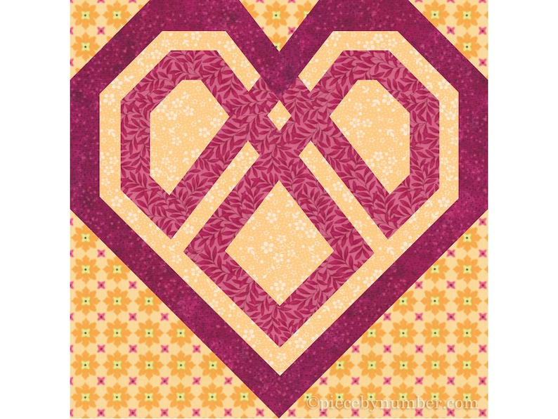 Celtic Heart paper pieced quilt block pattern PDF download, 6 & 12 inch, foundation piecing, knot love interwoven valentine wedding quilt image 7