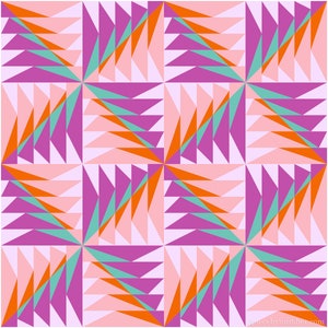 Gaggle of Geese paper piecing quilt block pattern PDF download, foundation piecing FPP, geometric modern flying geese triangle blocks image 3