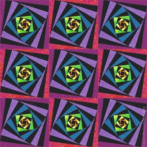 Mind's Eye paper pieced twisted log cabin quilt block pattern PDF download, 6 & 12 inch, foundation piecing FPP, modern geometric op art image 4