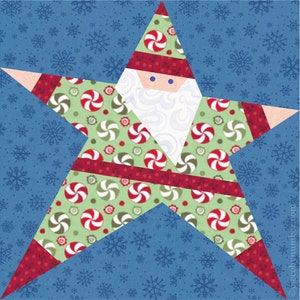 Santa Claus Star paper pieced quilt block pattern PDF download, 6 & 12 in, foundation piecing FPP, Saint Nick Christmas xmas holiday kids image 6