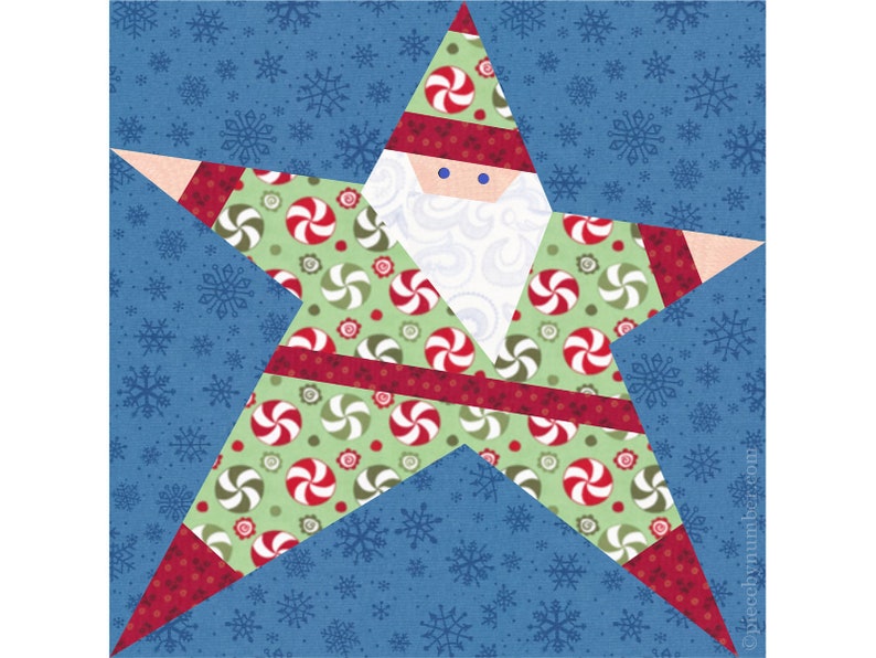 Santa Claus Star paper pieced quilt block pattern PDF download, 6 & 12 in, foundation piecing FPP, Saint Nick Christmas xmas holiday kids image 6