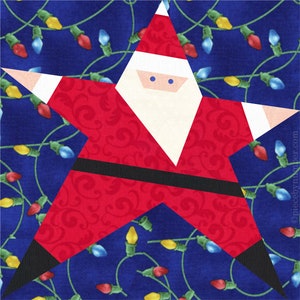 Santa Claus Star paper pieced quilt block pattern PDF download, 6 & 12 in, foundation piecing FPP, Saint Nick Christmas xmas holiday kids image 3