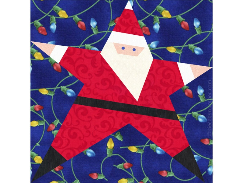 Santa Claus Star paper pieced quilt block pattern PDF download, 6 & 12 in, foundation piecing FPP, Saint Nick Christmas xmas holiday kids image 3