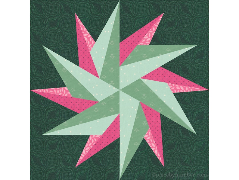 Magician's Star paper piece quilt block pattern PDF download, 12 inch, easy foundation piecing FPP, 12-pointed geometric modern image 3