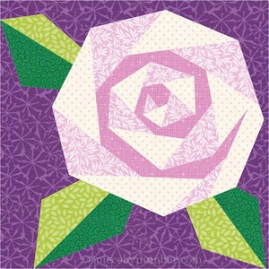 Rosie's Rose paper piecing quilt block pattern PDF download, 6 & 12 inch, spiral rose, botanical flower floral garden nature spring rosie's image 4
