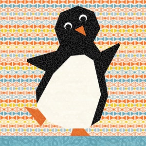 Penguin paper pieced quilt block pattern PDF download, 12 inch, foundation piecing FPP, dancing penguin arctic bird animal winter holiday image 3