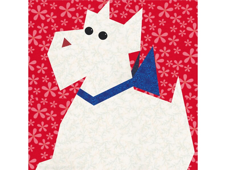 Scottie Dog paper piece quilt block pattern PDF download, 8 & 12 inch, foundation piecing FPP, scotty westie terrier doggie animal puppy image 3