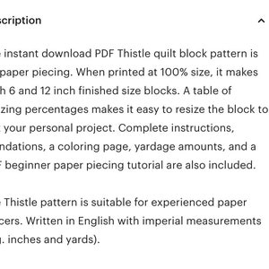 Thistle paper piece quilt block pattern PDF download, 6 & 12 inch, foundation piecing FPP, Scottish Celtic highlands flower botanical flora image 6