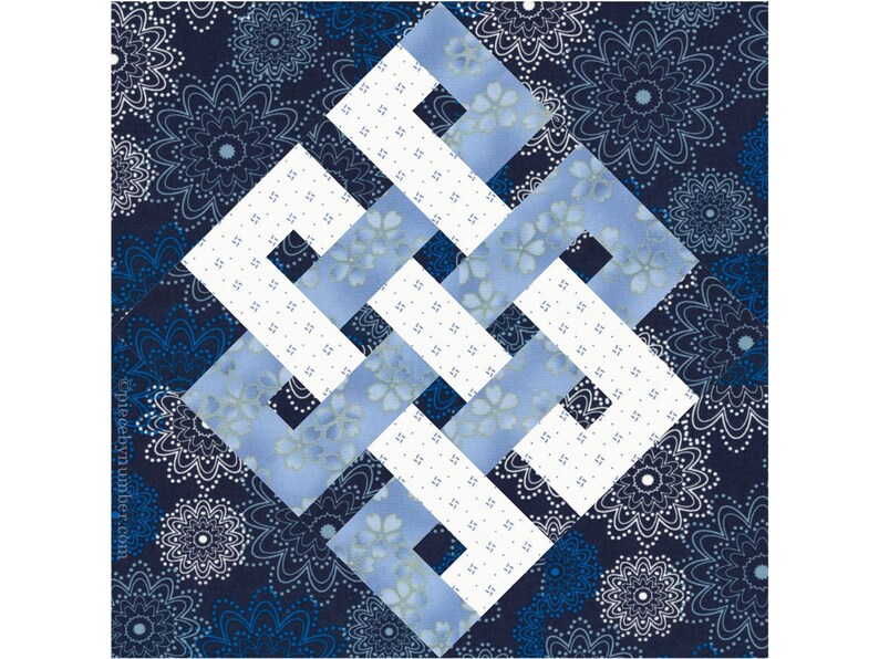 Eternity Knot paper pieced quilt block pattern PDF download, 6 & 12 inch, foundation piecing FPP, endless infinity Celtic Buddhist knot image 4