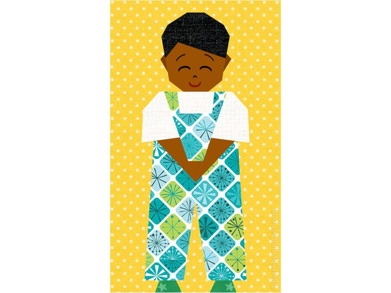 Alexander little boy quilt block pattern for paper piecing PDF download, 12 x 7 inch, foundation piece FPP, kids baby child people figure image 7