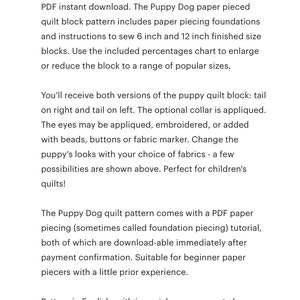 Puppy Dog paper piece quilt block pattern PDF download, 6 & 12 inch, foundation piecing FPP, dog puppy canine animal Labrador kids baby image 7