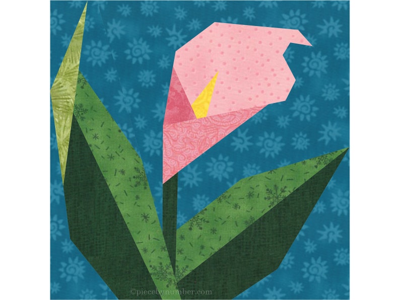 Calla Lily paper piece quilt block pattern PDF download, 6 & 12 inch, foundation piecing FPP, arum flower floral garden nature botanical image 6